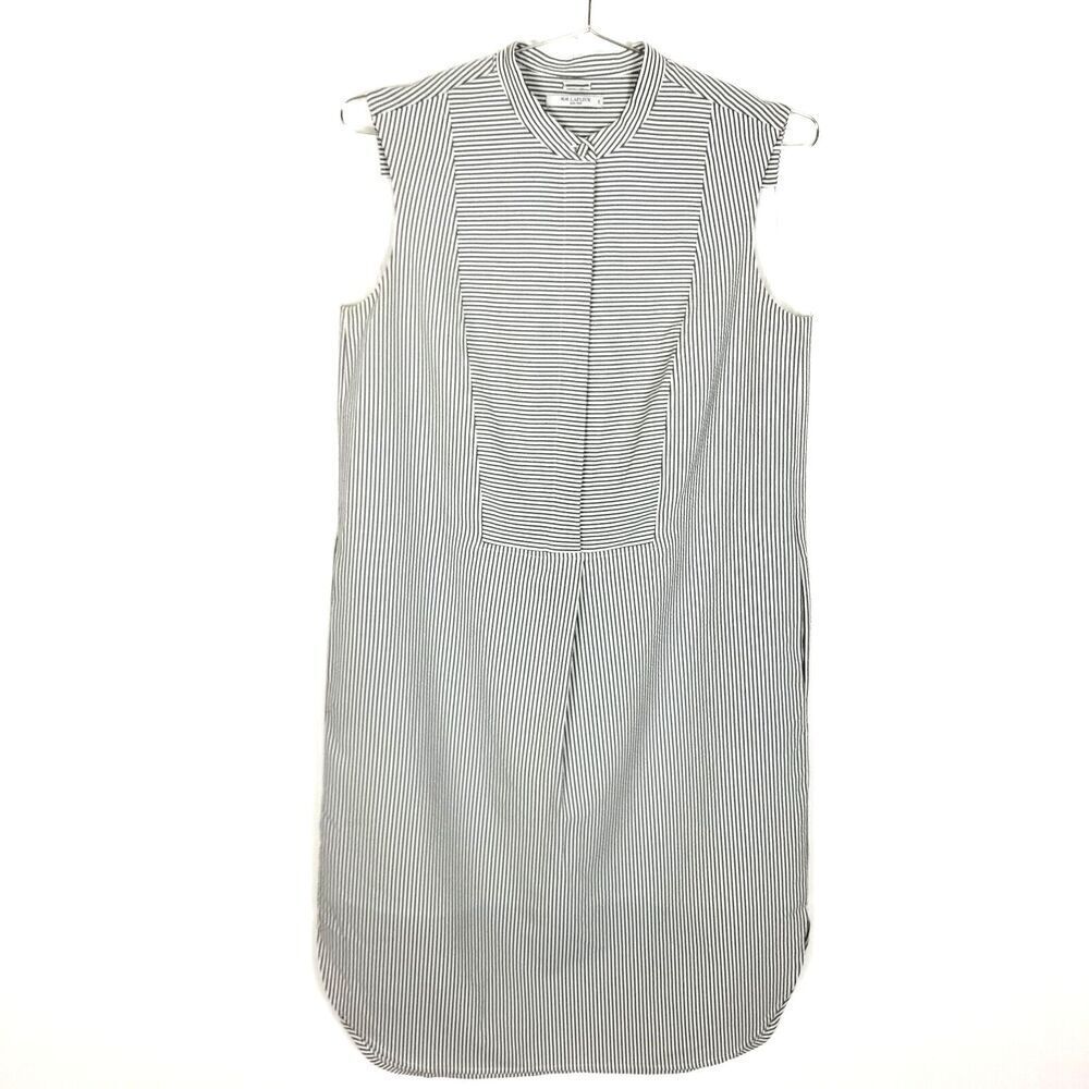 MM.Lafleur Women Striped Tunic Dress Size S Gray White Sleeveless Button‎ Neck